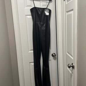 PLT black spilt hem flare jumpsuit